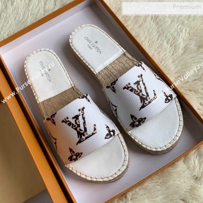 Louis Vuitton Monogram Animal Print Flat Espadrilles Slide Sandals White 2019 (For Women and Men) (HB-9122002)