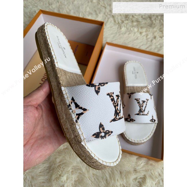 Louis Vuitton Monogram Animal Print Flat Espadrilles Slide Sandals White 2019 (For Women and Men) (HB-9122002)