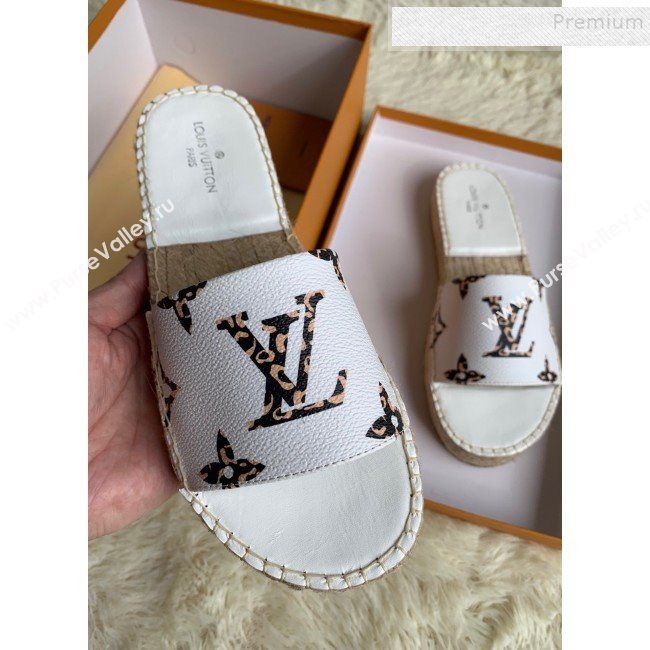 Louis Vuitton Monogram Animal Print Flat Espadrilles Slide Sandals White 2019 (For Women and Men) (HB-9122002)