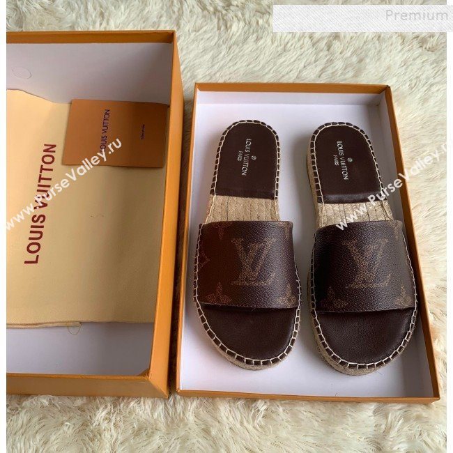 Louis Vuitton Monogram Print Flat Espadrilles Slide Sandals Coffee 2019 (For Women and Men) (HB-9122003)