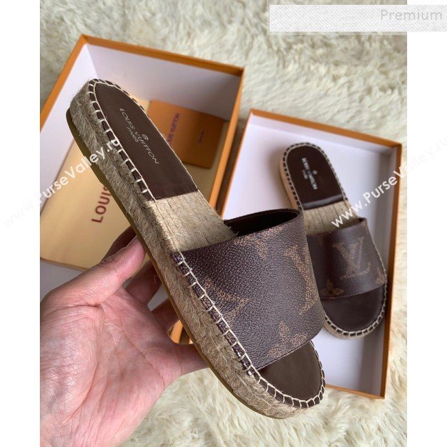 Louis Vuitton Monogram Print Flat Espadrilles Slide Sandals Coffee 2019 (For Women and Men) (HB-9122003)