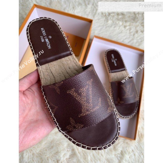 Louis Vuitton Monogram Print Flat Espadrilles Slide Sandals Coffee 2019 (For Women and Men) (HB-9122003)