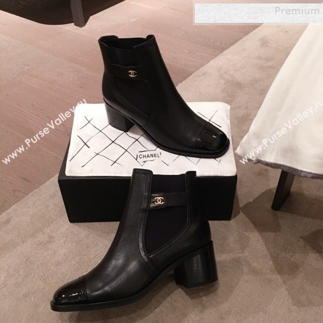 Chanel Lambskin and Patent Leather Short Boots Black 2019 (KL-9122018)