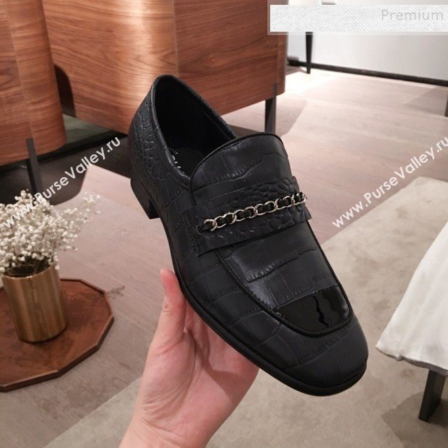 Chanel Crocodile Embossed Leather Loafers G34827 Black 2019 (KL-9122021)