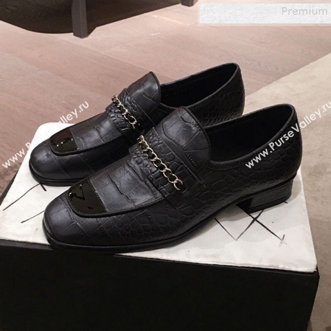 Chanel Crocodile Embossed Leather Loafers G34827 Black 2019 (KL-9122021)