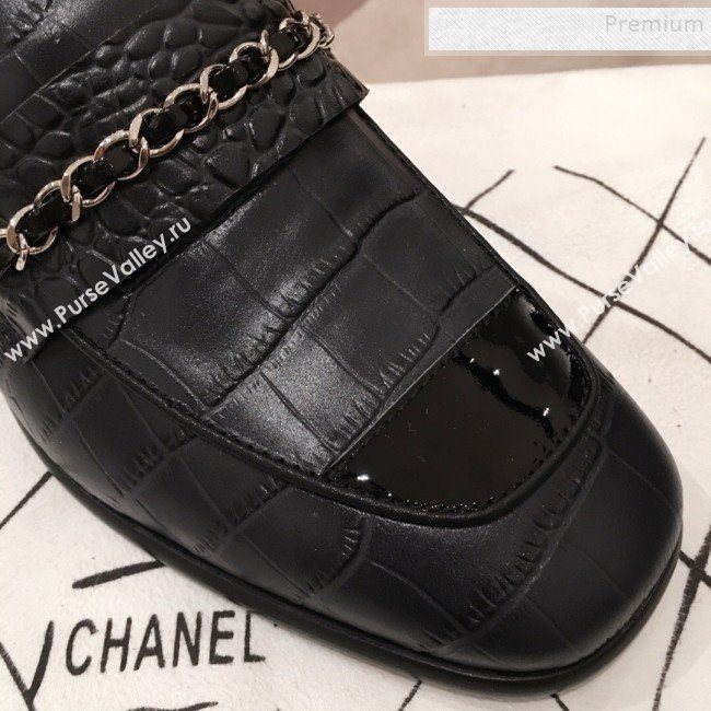 Chanel Crocodile Embossed Leather Loafers G34827 Black 2019 (KL-9122021)