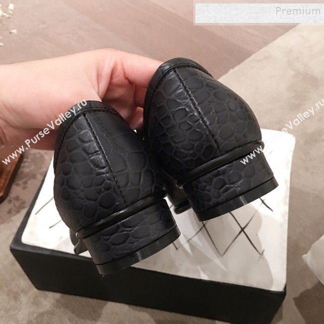 Chanel Crocodile Embossed Leather Loafers G34827 Black 2019 (KL-9122021)