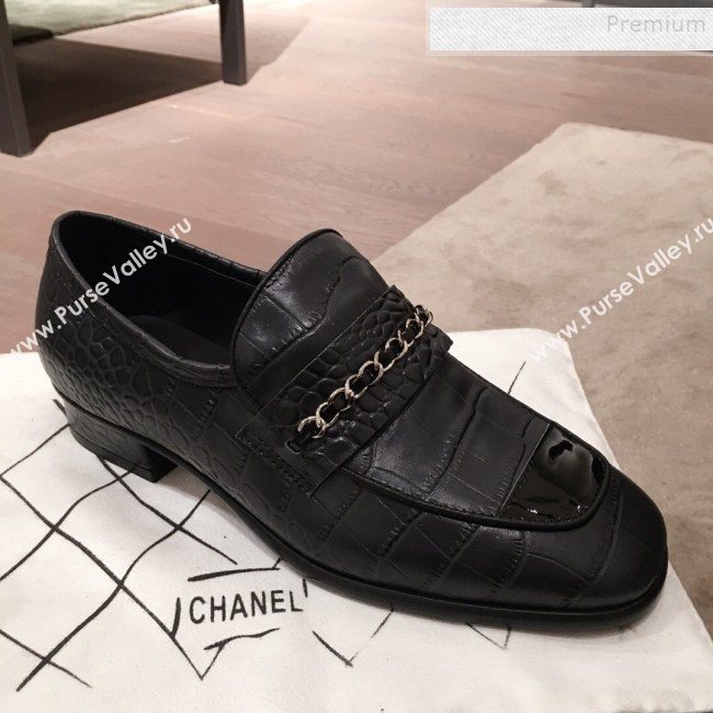 Chanel Crocodile Embossed Leather Loafers G34827 Black 2019 (KL-9122021)