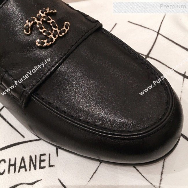 Chanel Lambskin Chain Leather Trim Loafers Black 2019 (KL-9122022)