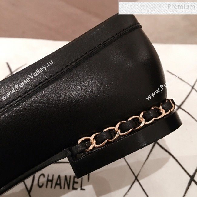 Chanel Lambskin Chain Leather Trim Loafers Black 2019 (KL-9122022)