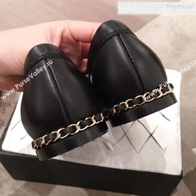 Chanel Lambskin Chain Leather Trim Loafers Black 2019 (KL-9122022)