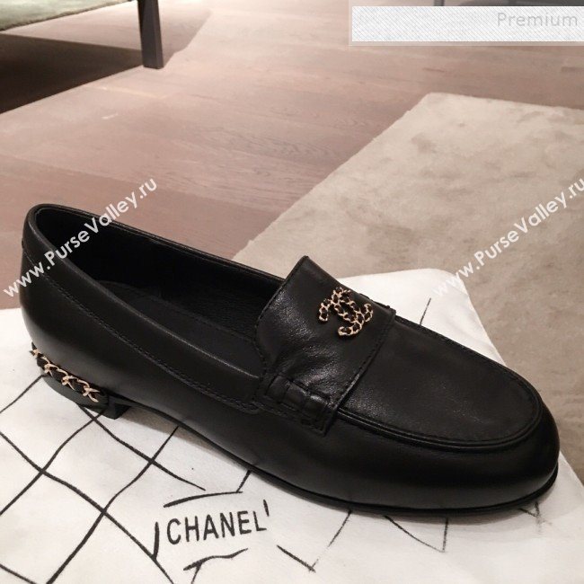 Chanel Lambskin Chain Leather Trim Loafers Black 2019 (KL-9122022)