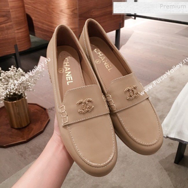 Chanel Lambskin Chain Leather Trim Loafers Apricot 2019 (KL-9122023)