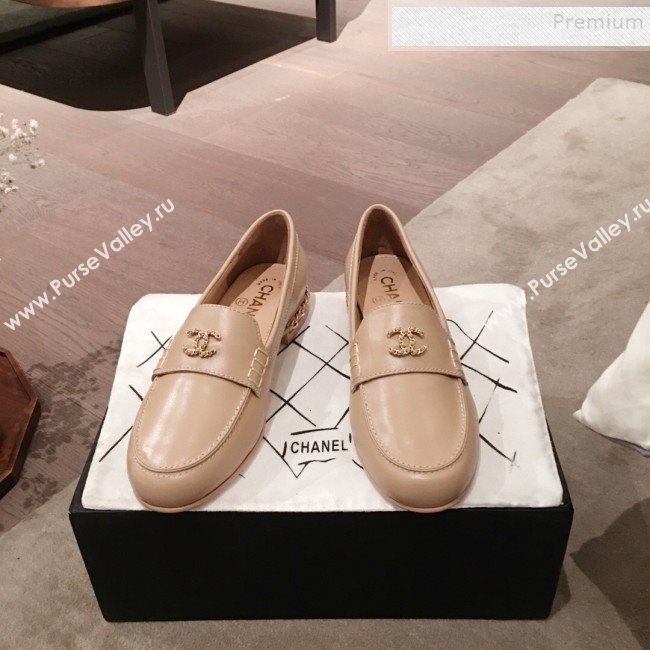Chanel Lambskin Chain Leather Trim Loafers Apricot 2019 (KL-9122023)