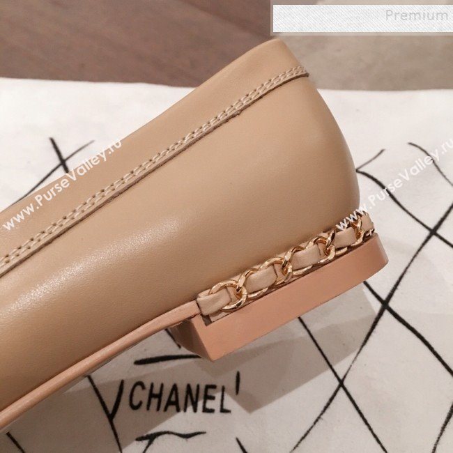 Chanel Lambskin Chain Leather Trim Loafers Apricot 2019 (KL-9122023)