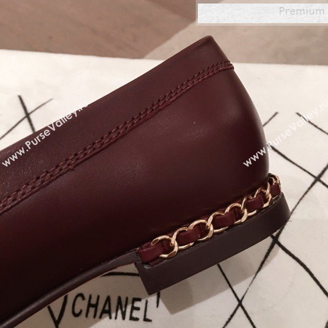 Chanel Lambskin Chain Leather Trim Loafers Burgundy 2019 (KL-9122024)