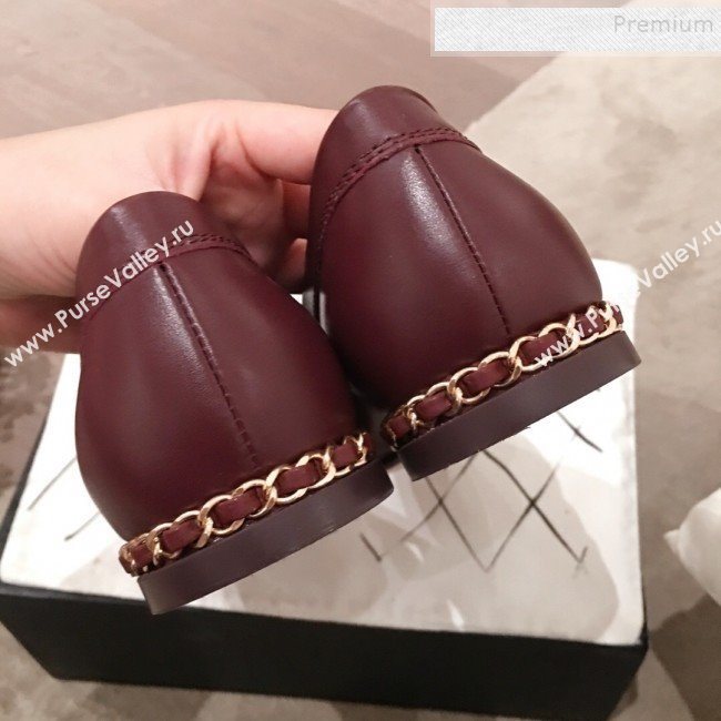 Chanel Lambskin Chain Leather Trim Loafers Burgundy 2019 (KL-9122024)