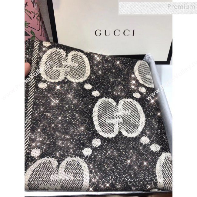 Gucci GG Wool Jacquard Scarf 45x195cm Black/Grey 2019 (WNS-9122027)