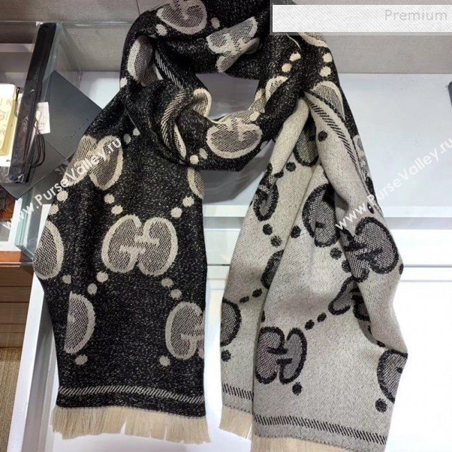 Gucci GG Wool Jacquard Scarf 45x195cm Black/Grey 2019 (WNS-9122027)