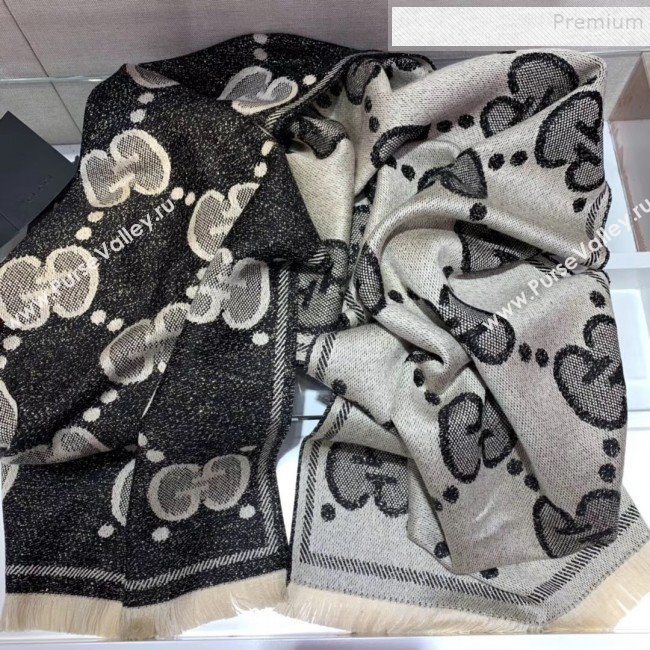 Gucci GG Wool Jacquard Scarf 45x195cm Black/Grey 2019 (WNS-9122027)