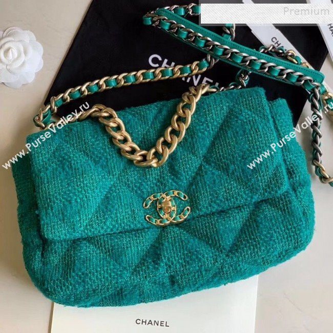 Chanel 19 Tweed Large/Maxi Flap Bag AS1161/AS1162 Green 2019 (XING-9121713)