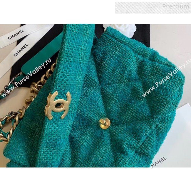 Chanel 19 Tweed Large/Maxi Flap Bag AS1161/AS1162 Green 2019 (XING-9121713)