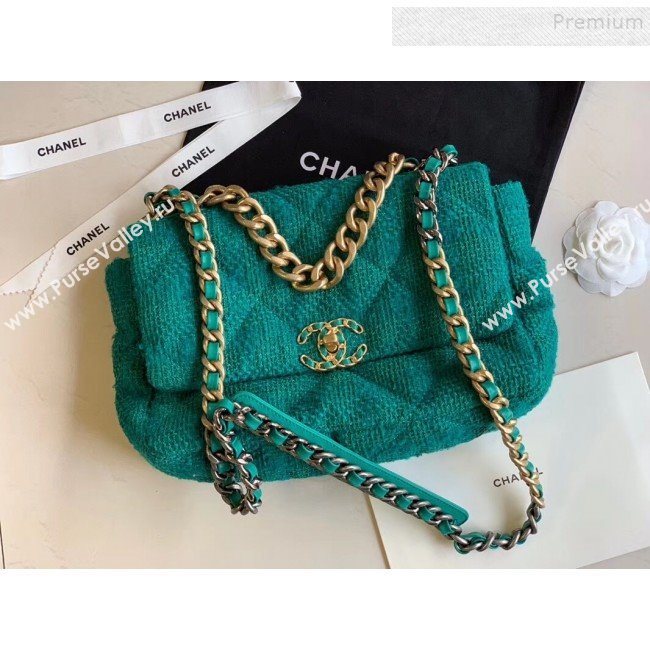 Chanel 19 Tweed Large/Maxi Flap Bag AS1161/AS1162 Green 2019 (XING-9121713)