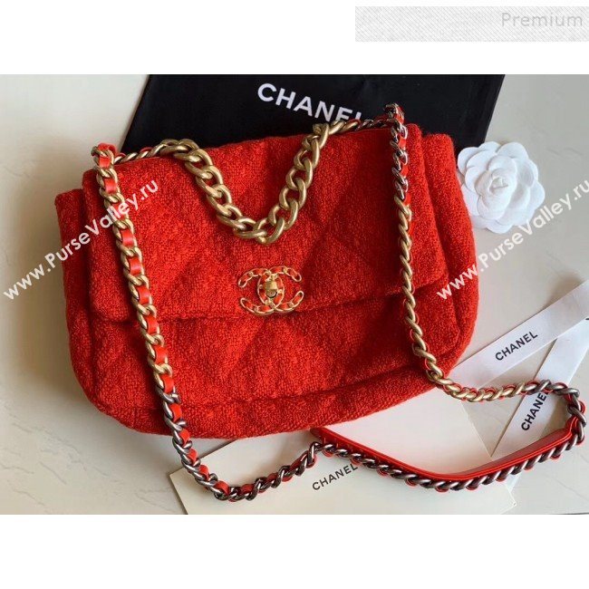 Chanel 19 Tweed Large Flap Bag AS1161 Red 2019 (XING-9121715)