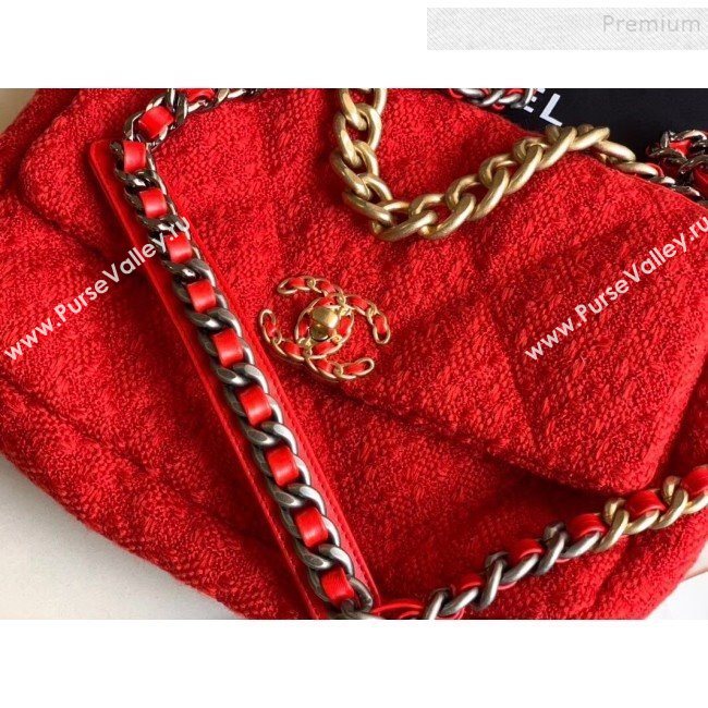 Chanel 19 Tweed Large Flap Bag AS1161 Red 2019 (XING-9121715)