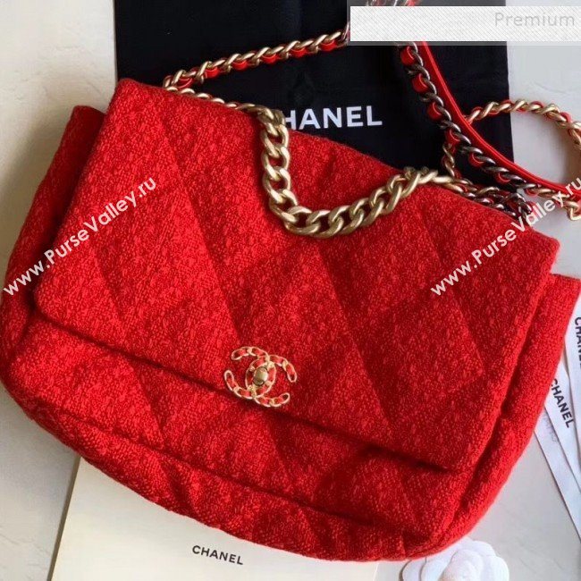 Chanel 19 Tweed Maxi Flap Bag AS1162 Red 2019 (XING-9121716)