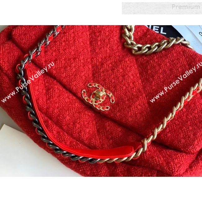 Chanel 19 Tweed Maxi Flap Bag AS1162 Red 2019 (XING-9121716)