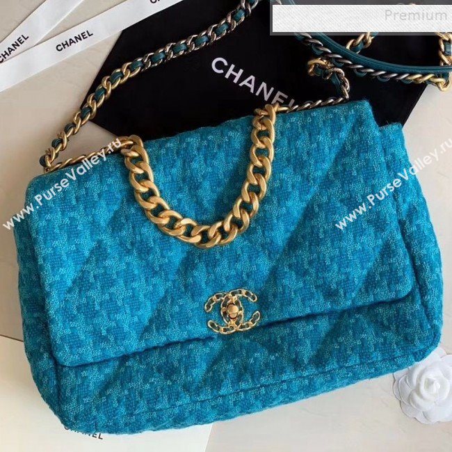 Chanel 19 Tweed Maxi Flap Bag AS1162 Blue 2019 (XING-9121719)