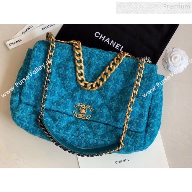 Chanel 19 Tweed Maxi Flap Bag AS1162 Blue 2019 (XING-9121719)