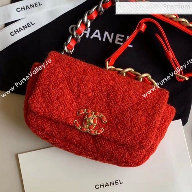 Chanel 19 Tweed Flap Waist Bag/Belt Bag AS1163 Red 2019 (XING-9121726)