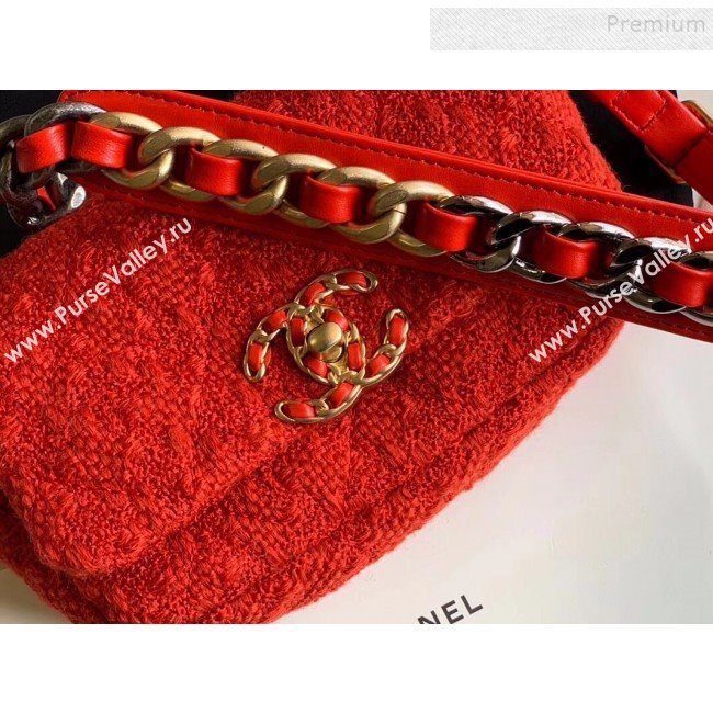 Chanel 19 Tweed Flap Waist Bag/Belt Bag AS1163 Red 2019 (XING-9121726)