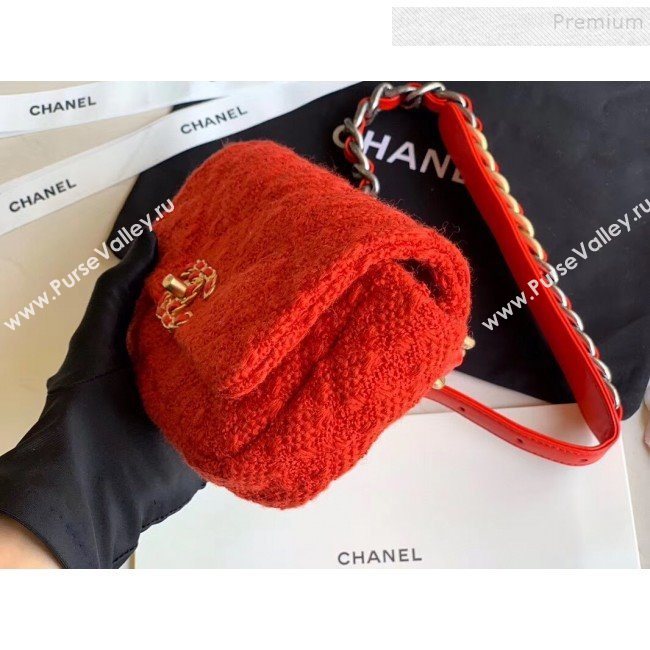 Chanel 19 Tweed Flap Waist Bag/Belt Bag AS1163 Red 2019 (XING-9121726)