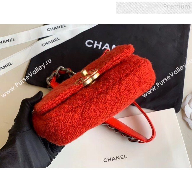 Chanel 19 Tweed Flap Waist Bag/Belt Bag AS1163 Red 2019 (XING-9121726)