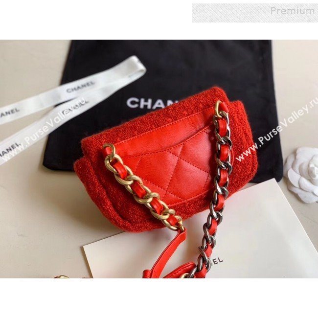 Chanel 19 Tweed Flap Waist Bag/Belt Bag AS1163 Red 2019 (XING-9121726)