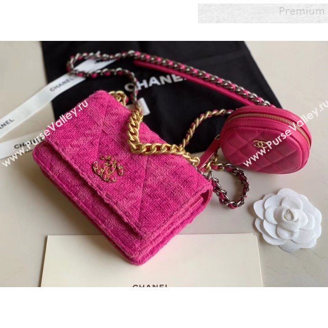 Chanel 19 Tweed Wallet on Chain WOC and Coin Purse AP0985 Pink 2019 (XING-9121730)