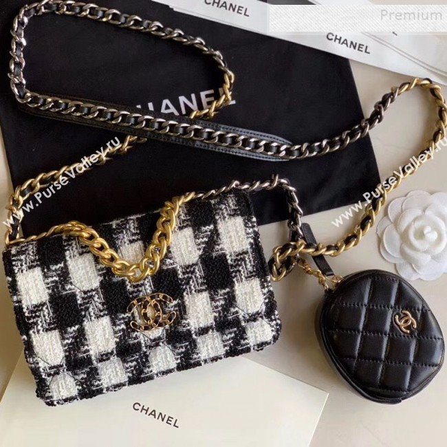 Chanel 19 Houndstooth Tweed Wallet on Chain WOC and Coin Purse AP0985 Black/White 2019 (XING-9121731)