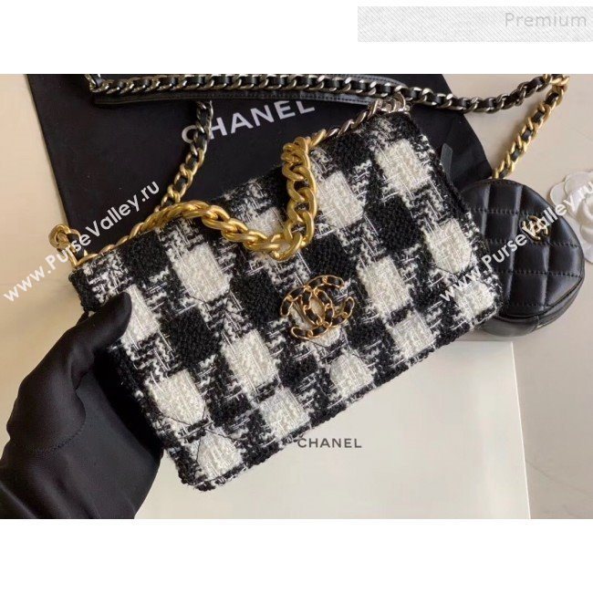 Chanel 19 Houndstooth Tweed Wallet on Chain WOC and Coin Purse AP0985 Black/White 2019 (XING-9121731)