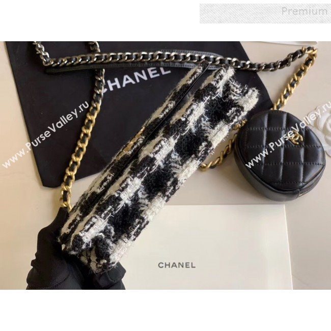 Chanel 19 Houndstooth Tweed Wallet on Chain WOC and Coin Purse AP0985 Black/White 2019 (XING-9121731)