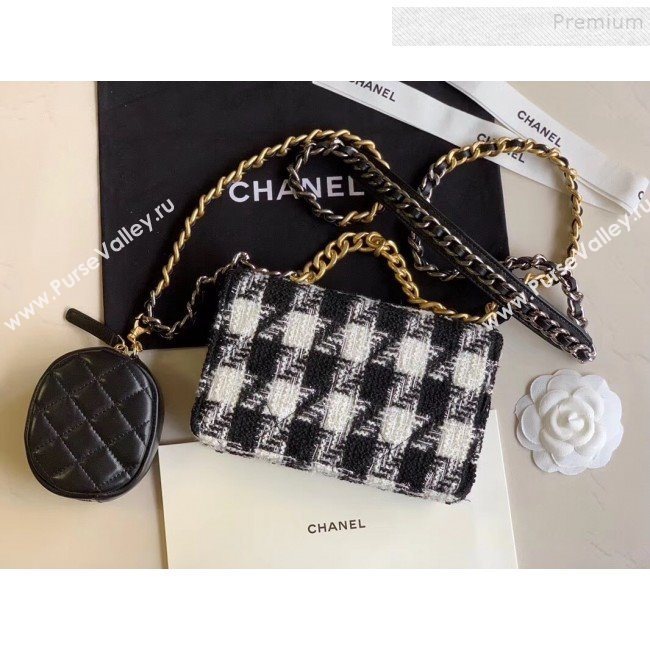 Chanel 19 Houndstooth Tweed Wallet on Chain WOC and Coin Purse AP0985 Black/White 2019 (XING-9121731)