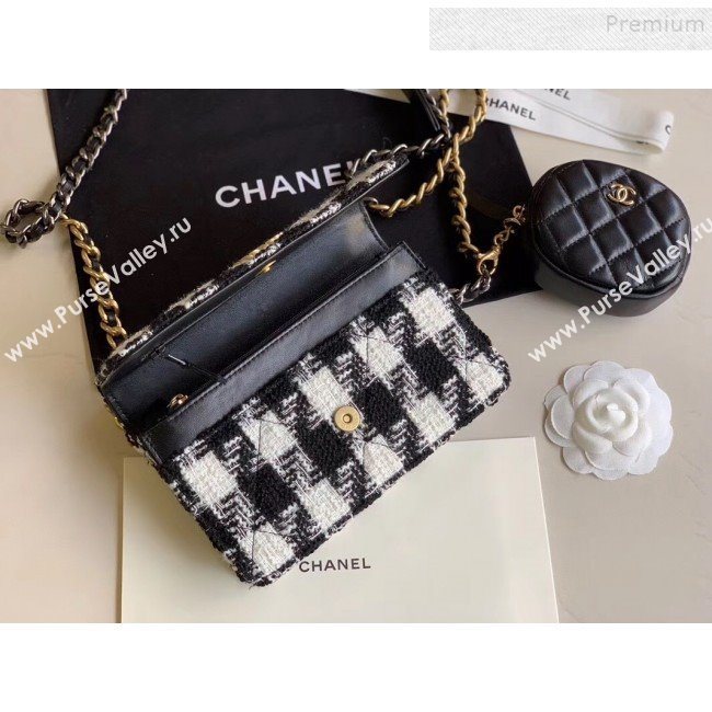 Chanel 19 Houndstooth Tweed Wallet on Chain WOC and Coin Purse AP0985 Black/White 2019 (XING-9121731)