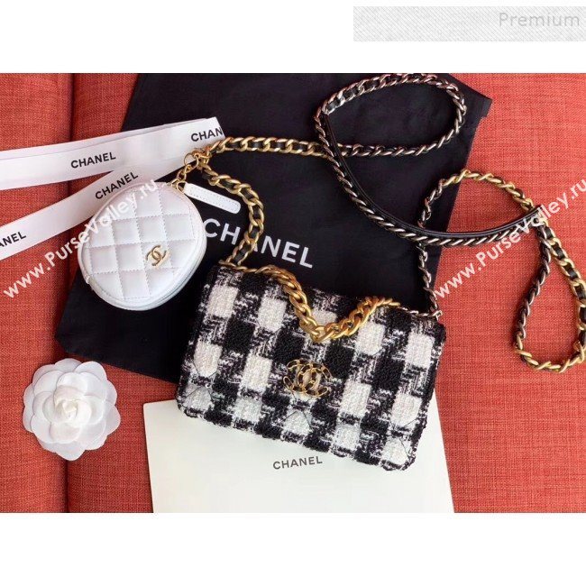 Chanel 19 Houndstooth Tweed Wallet on Chain WOC and Coin Purse AP0985 Black/White 2019 (XING-9121731)