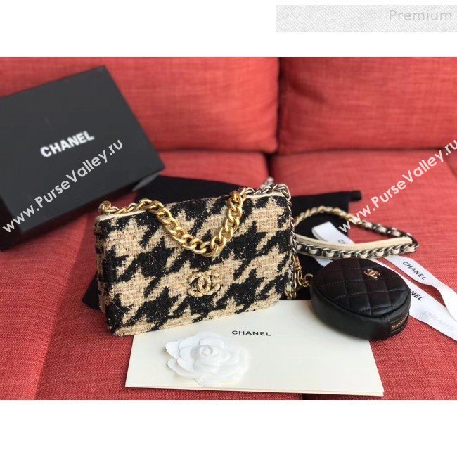 Chanel 19 Houndstooth Tweed Wallet on Chain WOC and Coin Purse AP0985 Beige/Black 2019 (XING-9121732)