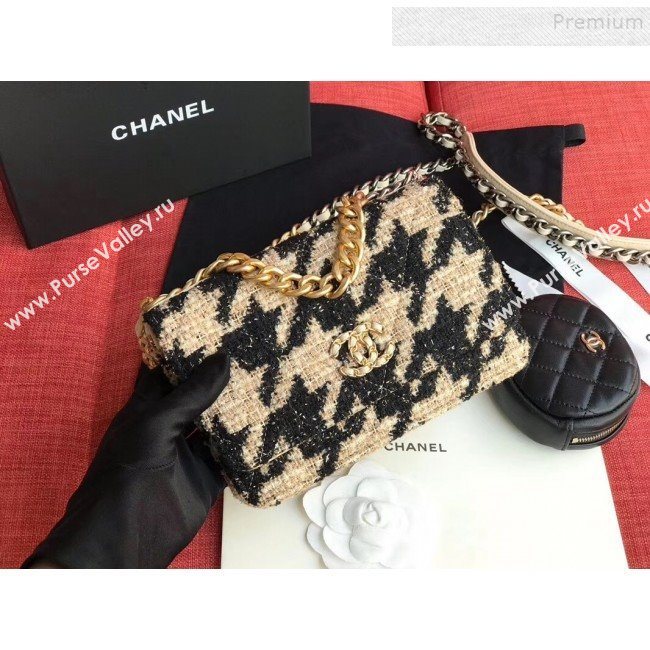 Chanel 19 Houndstooth Tweed Wallet on Chain WOC and Coin Purse AP0985 Beige/Black 2019 (XING-9121732)