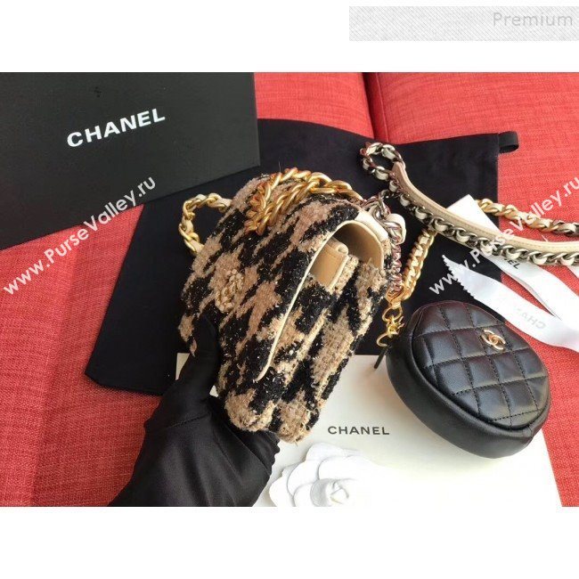 Chanel 19 Houndstooth Tweed Wallet on Chain WOC and Coin Purse AP0985 Beige/Black 2019 (XING-9121732)