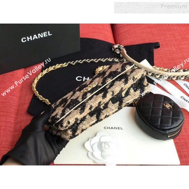 Chanel 19 Houndstooth Tweed Wallet on Chain WOC and Coin Purse AP0985 Beige/Black 2019 (XING-9121732)