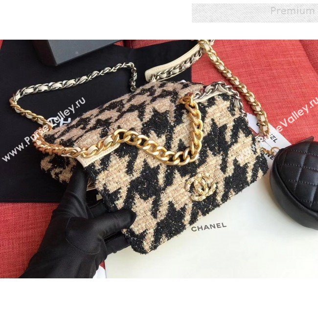 Chanel 19 Houndstooth Tweed Wallet on Chain WOC and Coin Purse AP0985 Beige/Black 2019 (XING-9121732)
